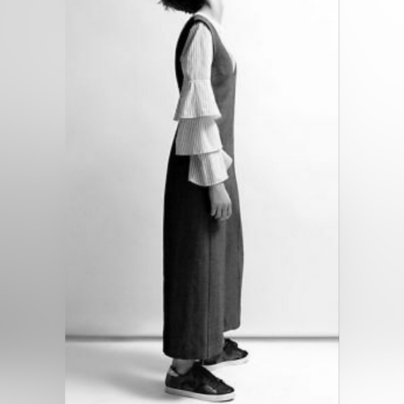 Anthropologie Cartonnier Oxford Herringbone Jumpsuit Wide Leg Cropped Size S.. - Picture 15 of 16